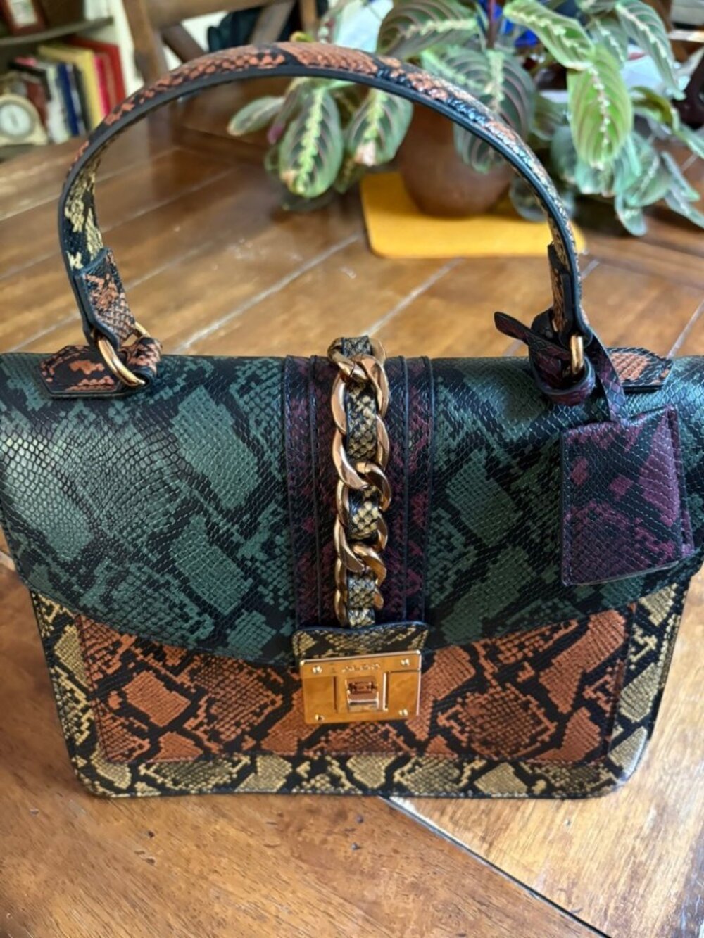 Aldo Multicolor Snake-Print Top Handle Satchel (Green, Brown, Black)